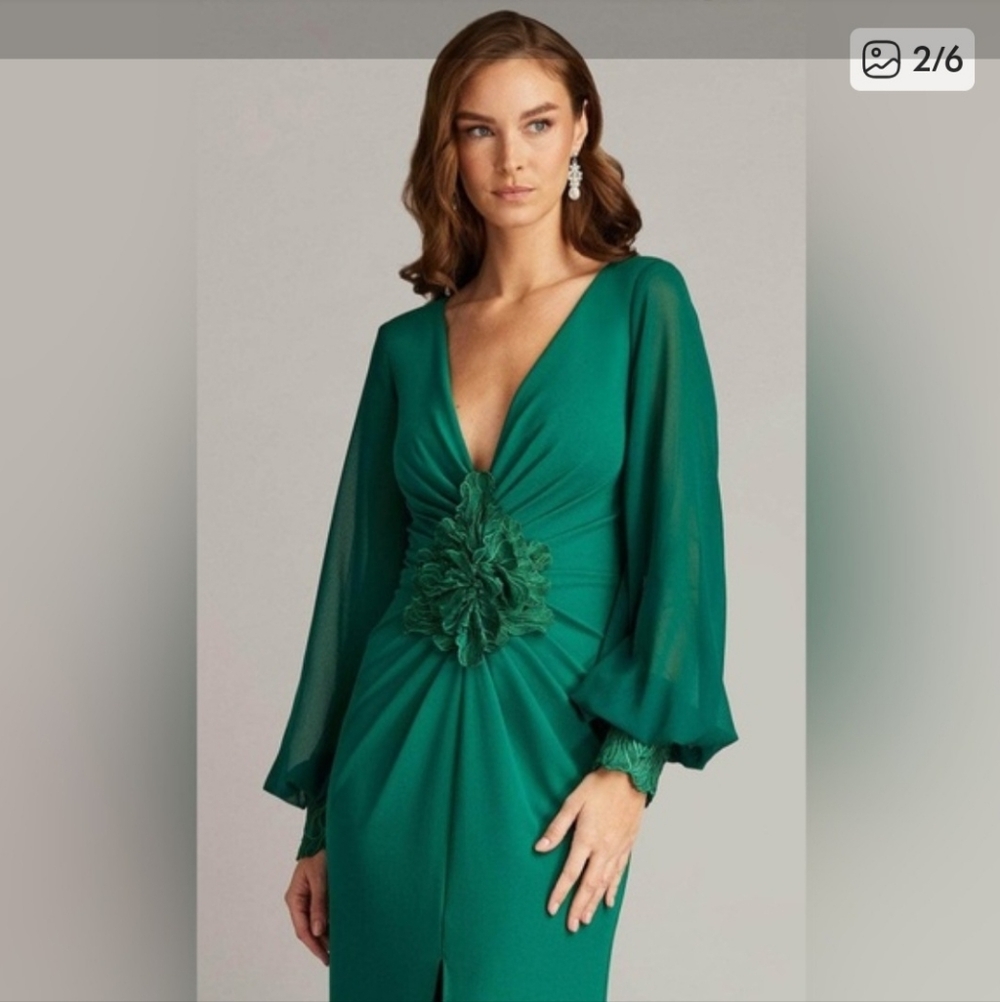 Elegant Green TADASHI Shoji floor Lengtg Gown